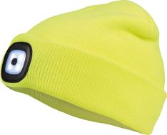 Čepice s čelovkou LED fluorescentí žlutá (USB nabíjení)