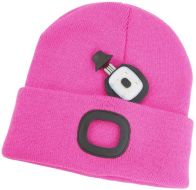 Čepice s čelovkou LED růžová (USB nabíjení)