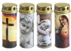 Svíčka hřbitovní LED SOLO dekor křesťanské motivy