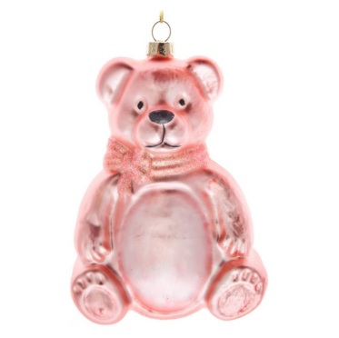 Ozdoba medvěd růžový 14x9x4 cm sklo