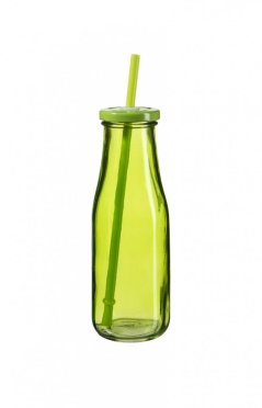 Láhev s brčkem 440 ml SUMMER FUN ostře zelená