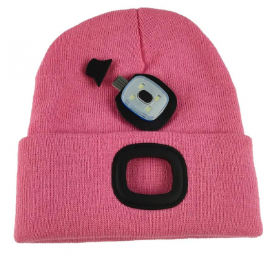 Čepice s čelovkou LED dětská růžová (USB nabíjení)